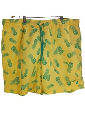 Nautica Men's Yellow Pineapple Print Swim Trunks with Elastic Waist Size XXL